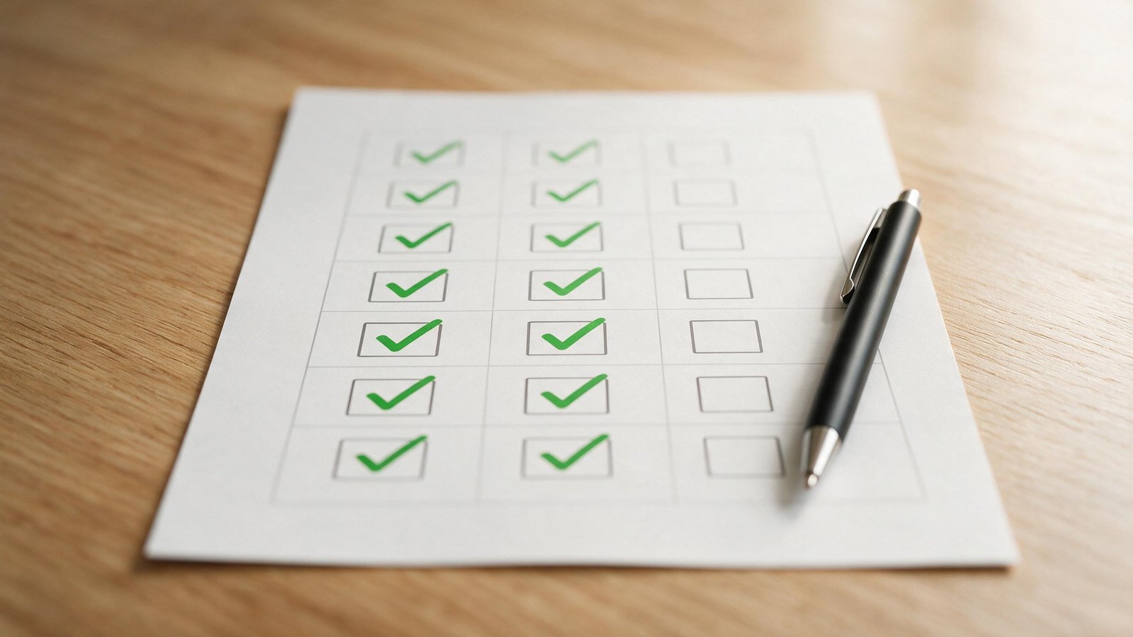 Checklist de etapas ou cronograma de processo tributário em documento papel, com caneta marcando progresso