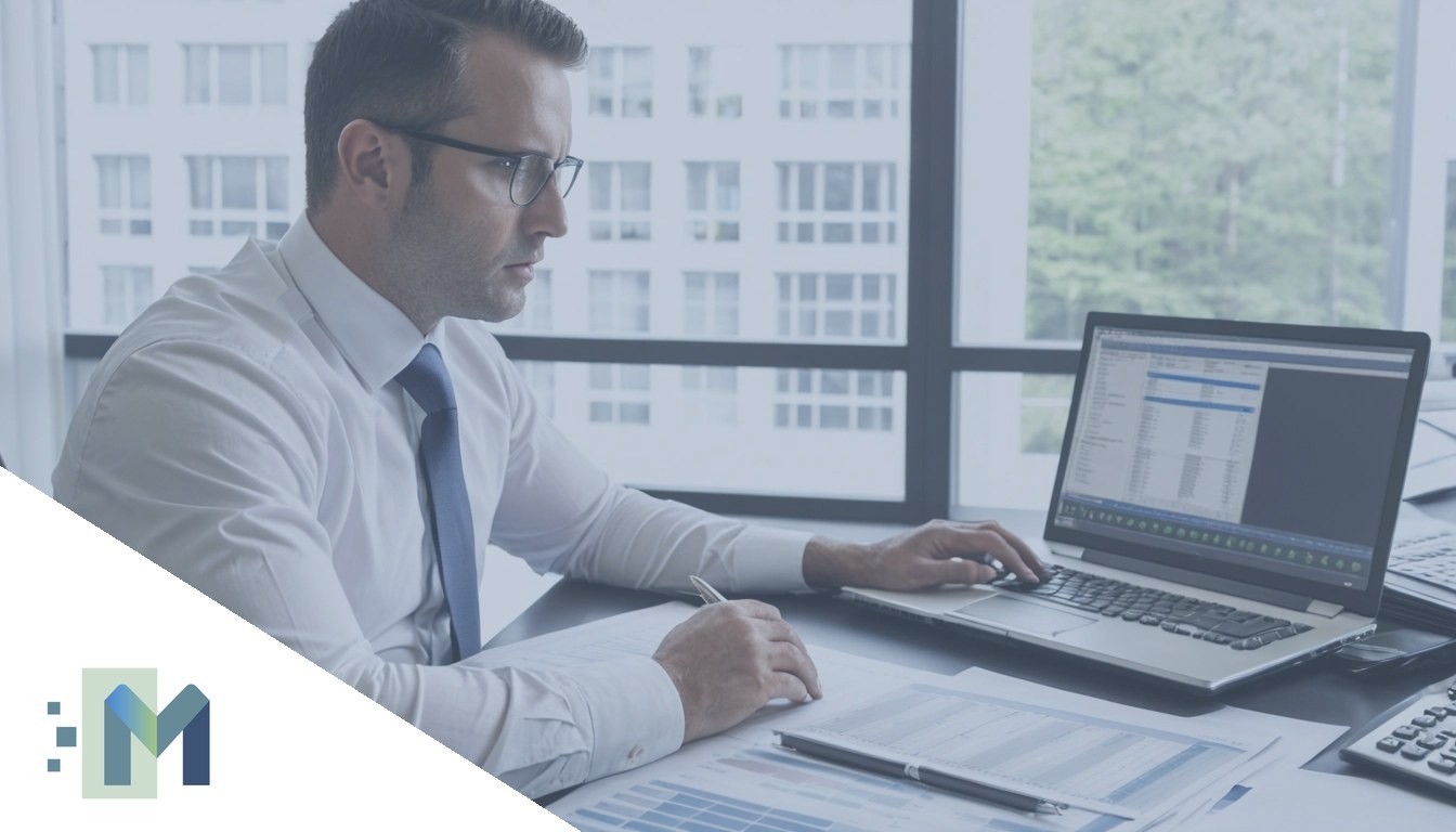 Simples puro ou híbrido: o que muda de fato para o cliente do seu cliente Contador analisando documento de reforma tributária com notebook e planilha de comparação entre Simples puro e híbrido