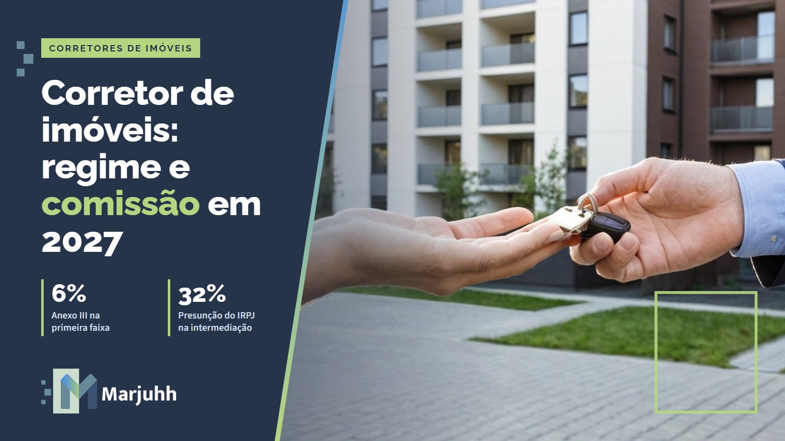 Tributação de corretores imobiliários: regime e comissão em 2027 Capa MARJUHH: Corretor de imóveis: regime e comissão em 2027