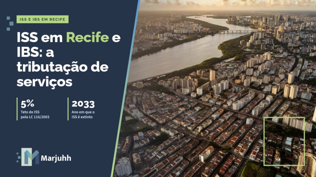 Visão aérea da cidade de Recife com pontes e rios ao pôr do sol, Brasil