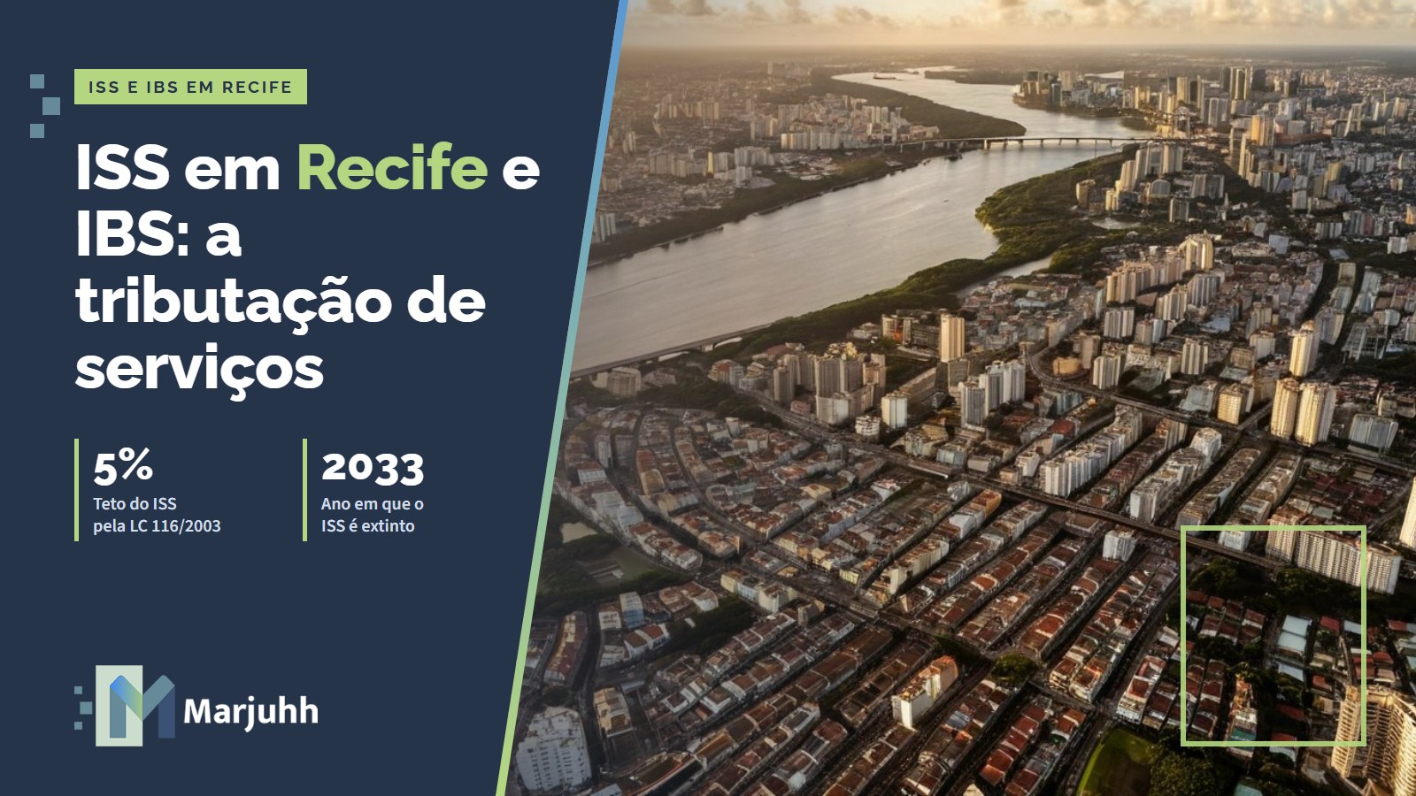 Visão aérea da cidade de Recife com pontes e rios ao pôr do sol, Brasil